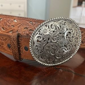 Tony Lama Silver and Leather Western Belt